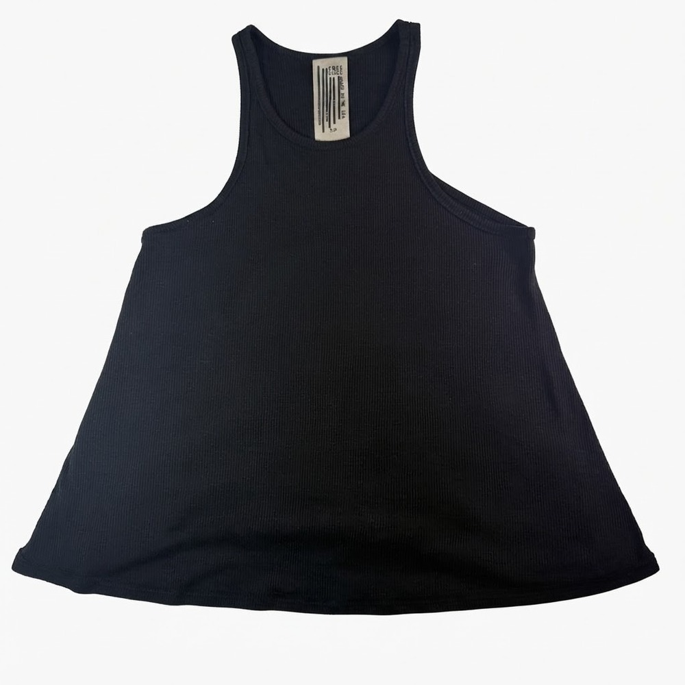 Free People Black Ribbed Tank Top High Neck Swing Cami Sleeveless Women's Size S